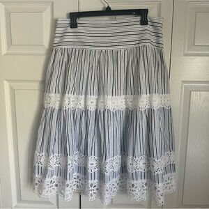 Michael Kors Womens Striped Cotton Gauze & Eyelet Skirt Sz 12 A Line Preppy Boho